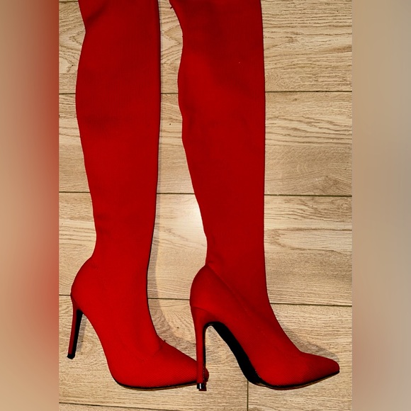 Dollhouse Shoes Brand New Dolls Kill Red Stretchy Knee High Boots